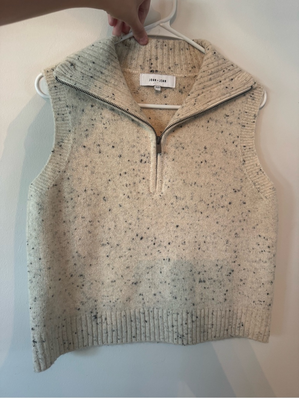 John + Jenn Speckled Ivory Zip-Neck Sweater Vest